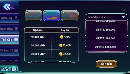 Hướng dẫn rút và nạp tiền Game bài đổi thưởng 789 10 Nạp tiền vào tài khoản 789 qua thẻ cào