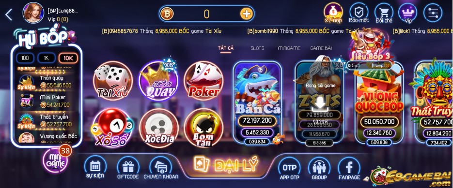 Thiết kế giao diện Bốp Club đẹp mắt và đủ thể loại game hot