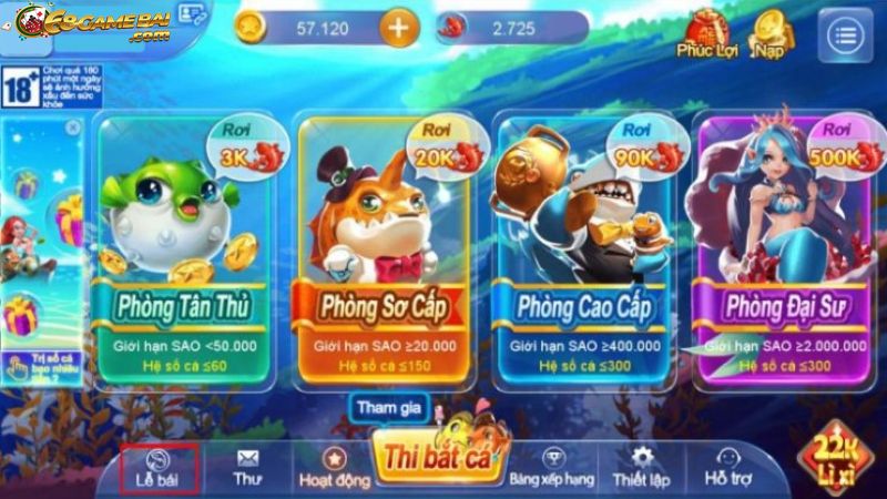 Có nhiều phòng chơi để người chơi lựa chọn