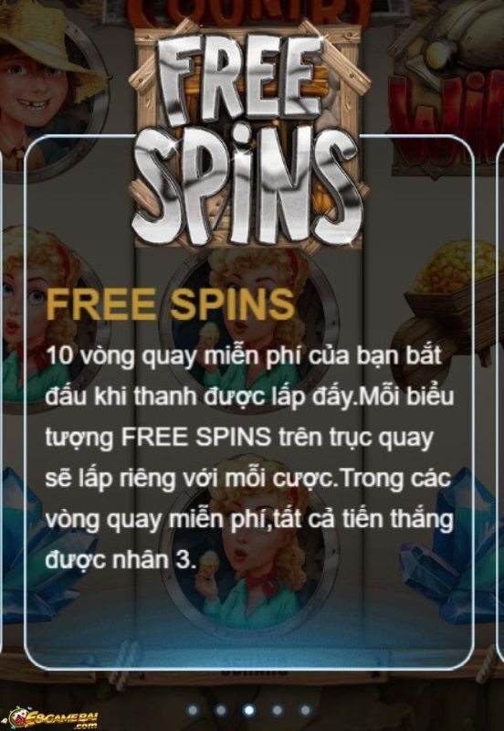 Gold Country tại 68gamebai - Hướng dẫn cách chơi dễ thắng 3 Biểu tượng Free Spin mang đến 10 vòng quay miễn phí cho người chơi
