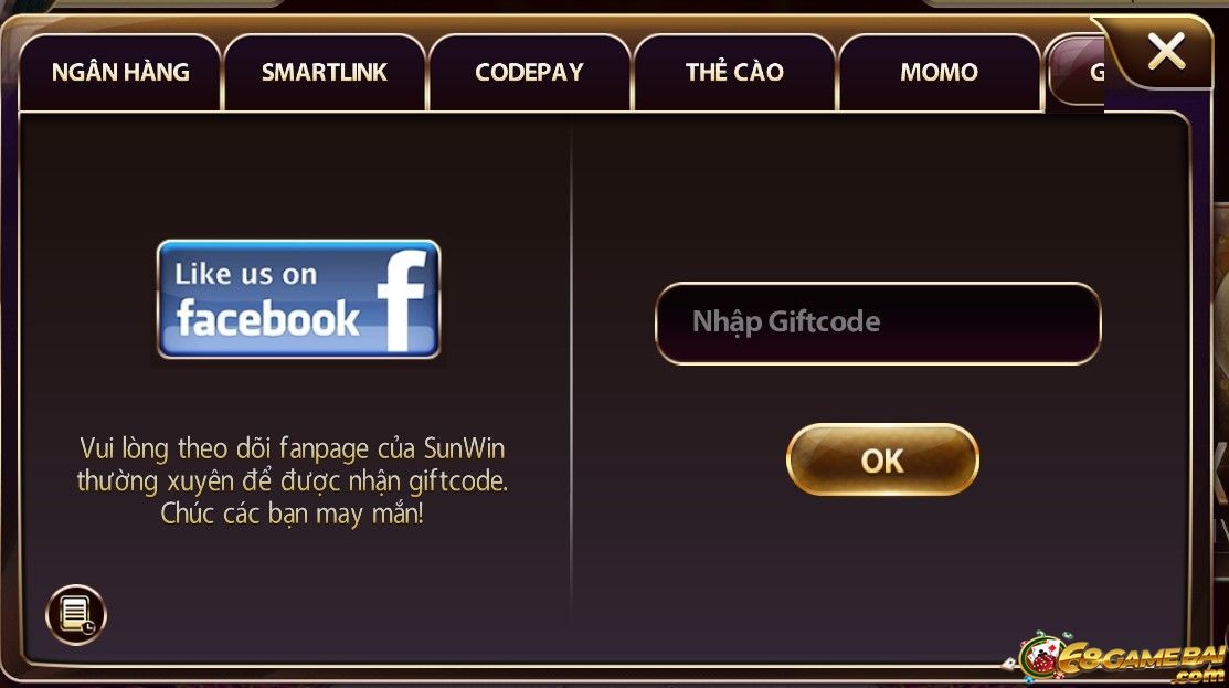 Nhận khuyến mãi trên fanpage của cổng game