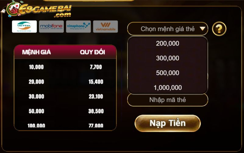 Nạp tiền thẻ cào 68 game bài như thế nào?