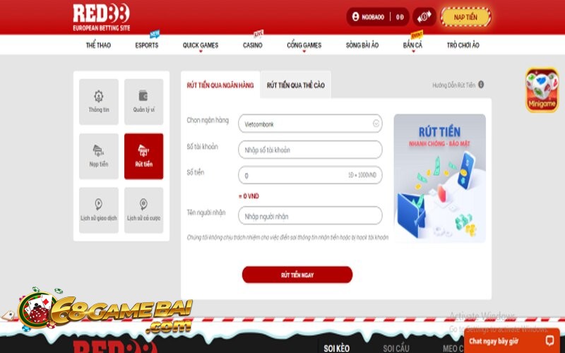 Rút tiền Red88 nhanh chóng