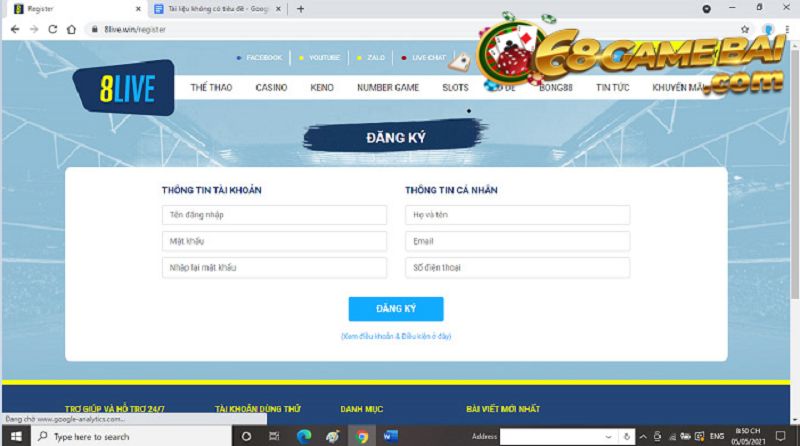 Hướng dẫn đăng ký tài khoản 8live trong vòng 5 phút