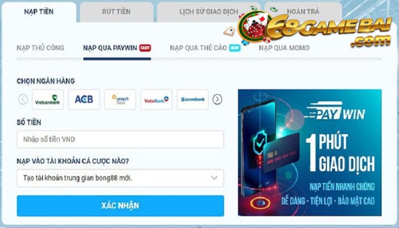 Nạp tiền tài khoản nhanh chóng từ ngân hàng liên kết