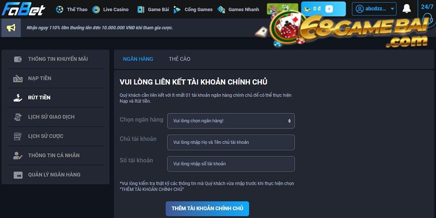 Fabet - Review chi tiết nhà cái Fabet uy tín số 1 thế giới 15 Rút thưởng tại nhà cái đỉnh cao Fabet