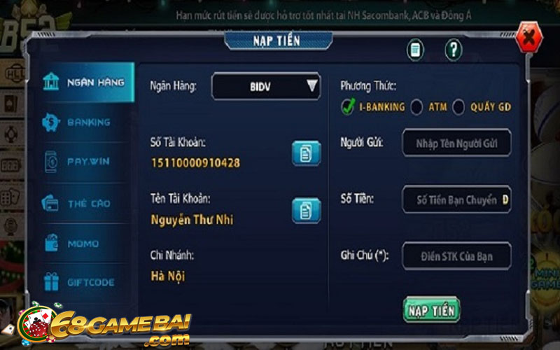 Chi tiết hướng dẫn nạp tiền của cổng game V68 Club