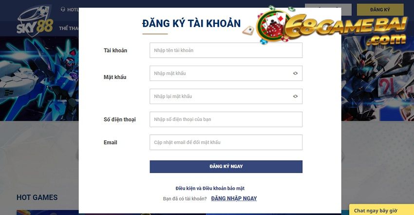 Trở thành hội viên chính thức đơn giản tại Sky88