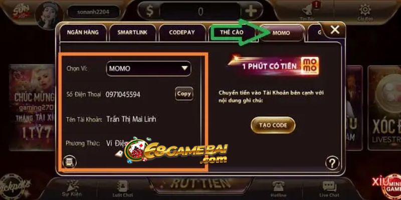 6 Cách Nạp Tiền Sunwin Chi Tiết Cho Cược Thủ 3 Hướng dẫn nạp tiền Sunwin qua ví MOMO