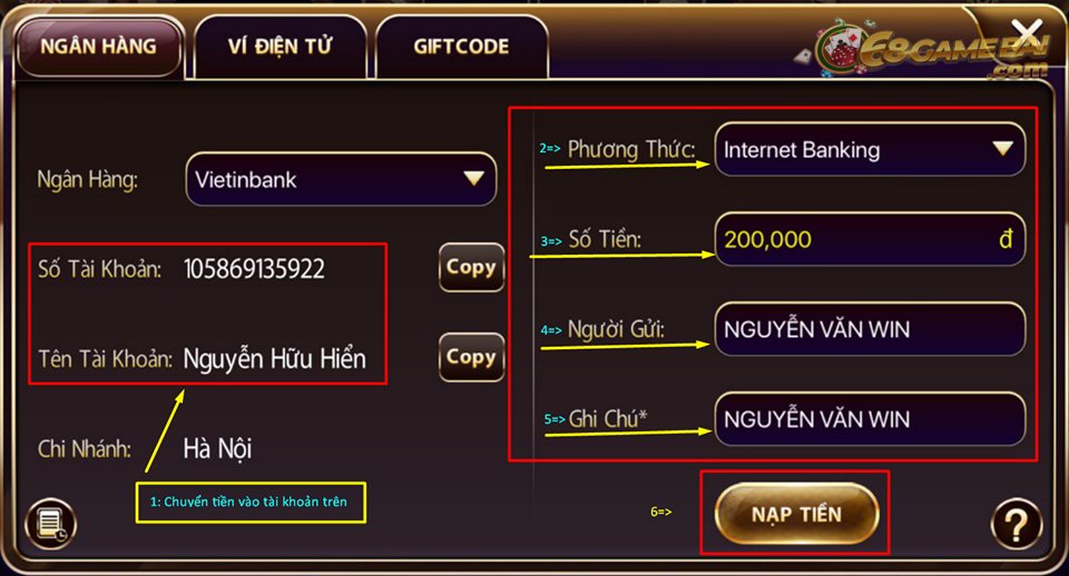 Nạp rút cực nhanh khi sử dụng tài khoản ngân hàng tại Zowin