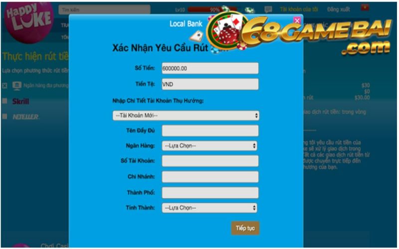 Yêu cầu rút tiền về