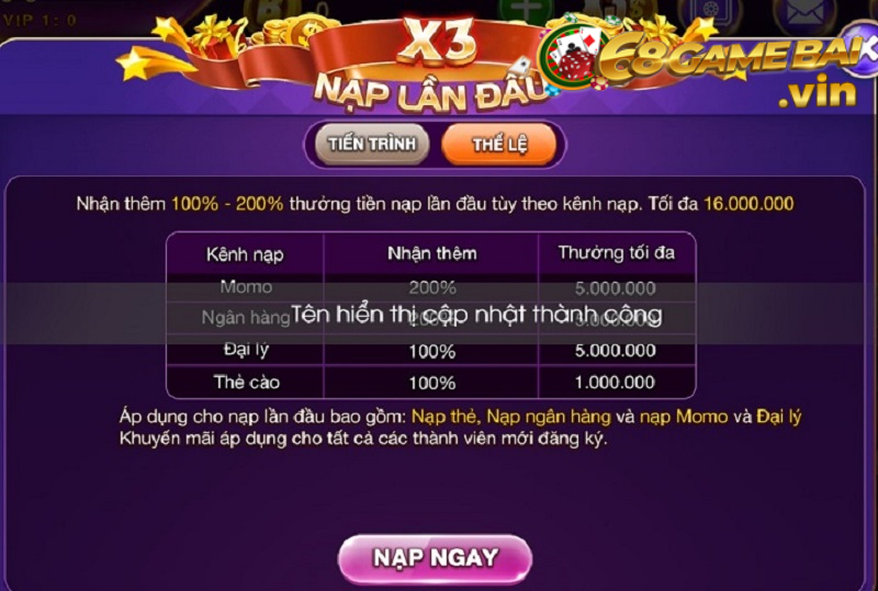 Hệ thống giao dịch nạp rút Vin68 nhanh và an toàn