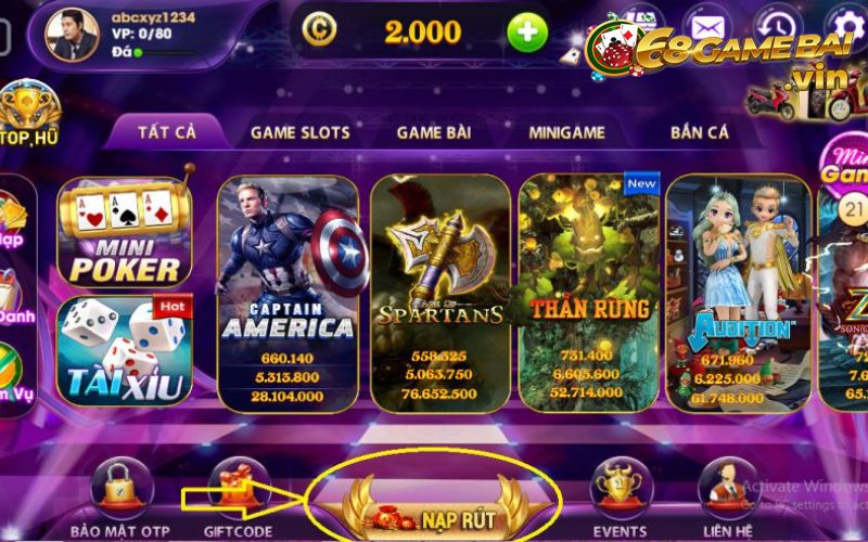 Nạp tiền vô cùng đơn giản tại cổng game Vip79