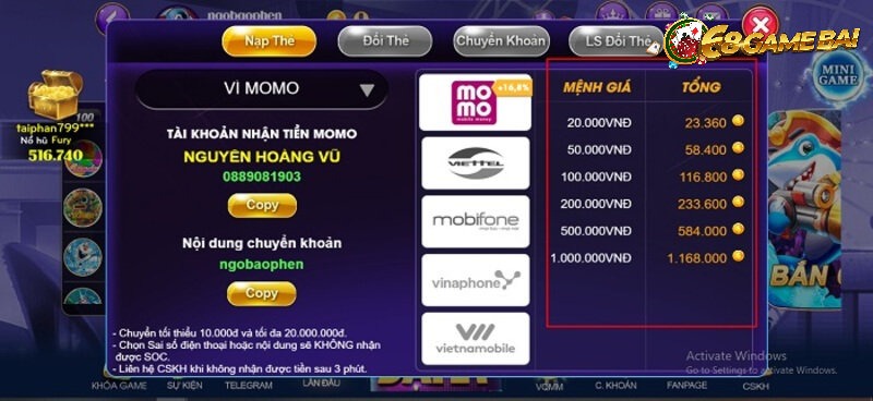 Khuyến mãi 116,8% cho thành viên nạp tiền Socvip qua Momo
